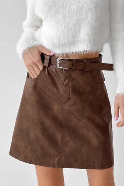 Cognac Faux-Leather Pencil Skirt