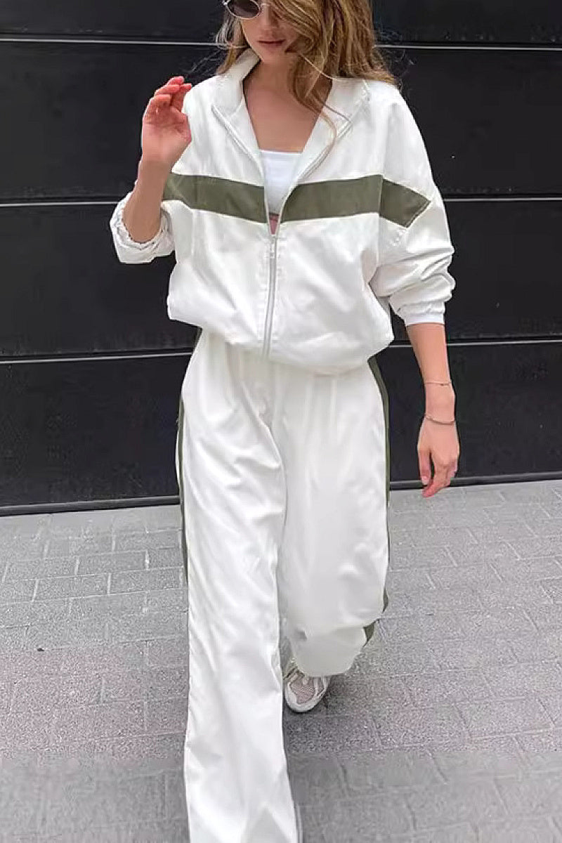 Casual Color Block Hoodie Set for Women
