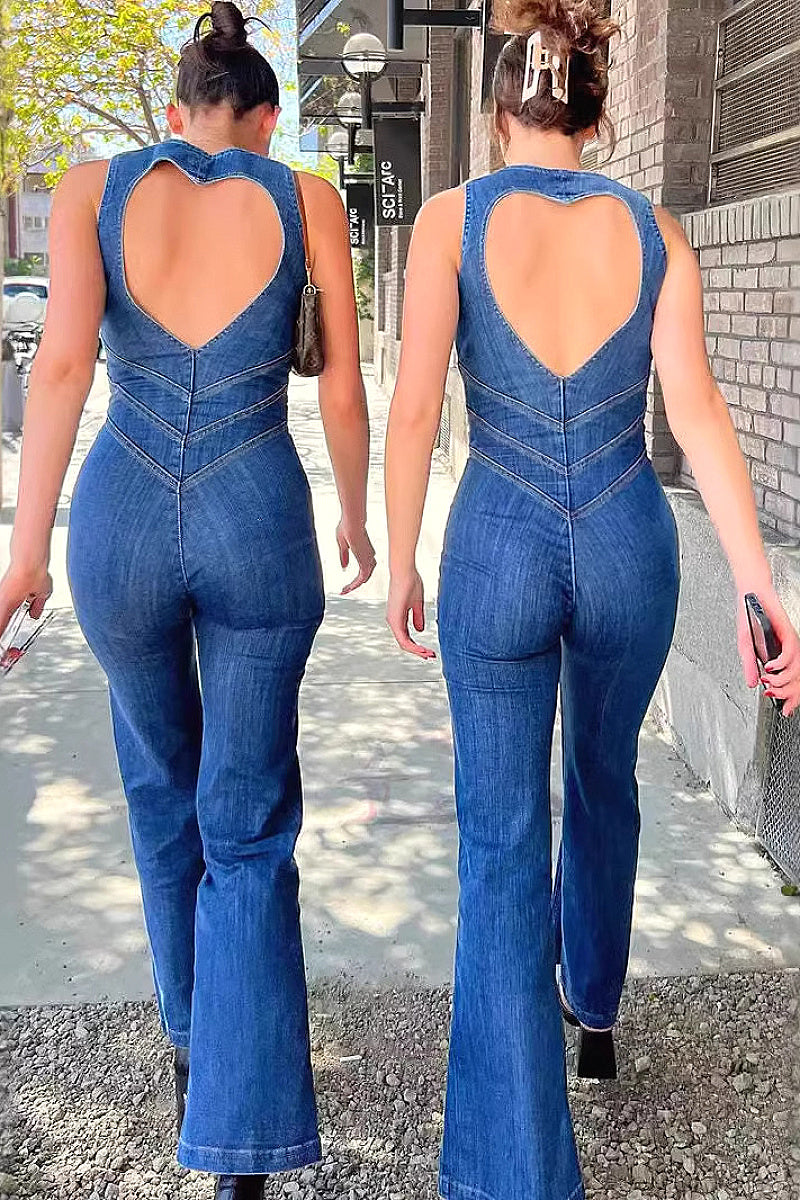 Summer Women's Vintage High Waist Denim Jumpsuit