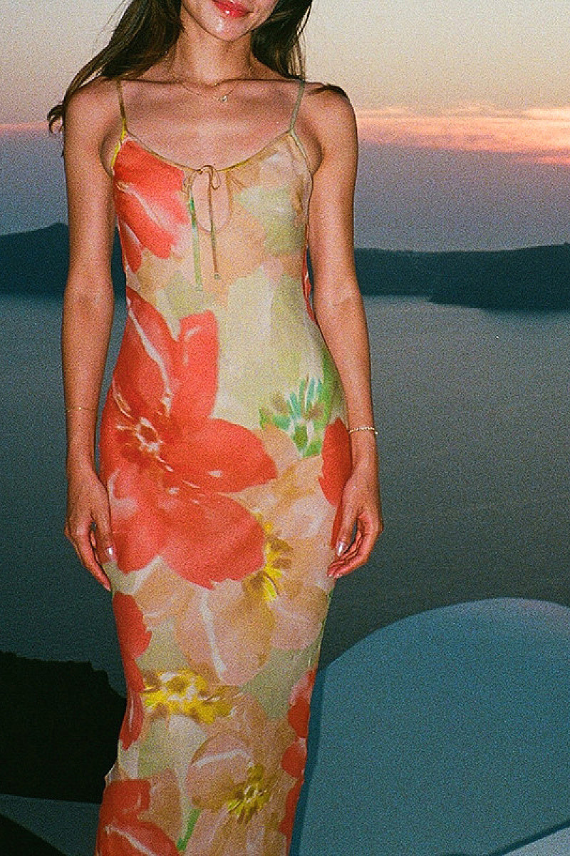 Sexy Hollow Back Floral Maxi Dress