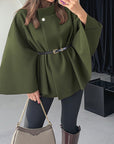 Elegant Winter Women's Cape Coat with Waist Tie