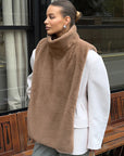 Trendy Sleeveless High Neck Faux Fur Vest