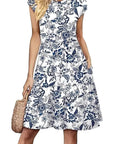 Fashionable Printed Dress with Cap Sleeves