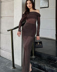 Sexy Sheer Off-Shoulder Long Sleeve Bodycon Dress