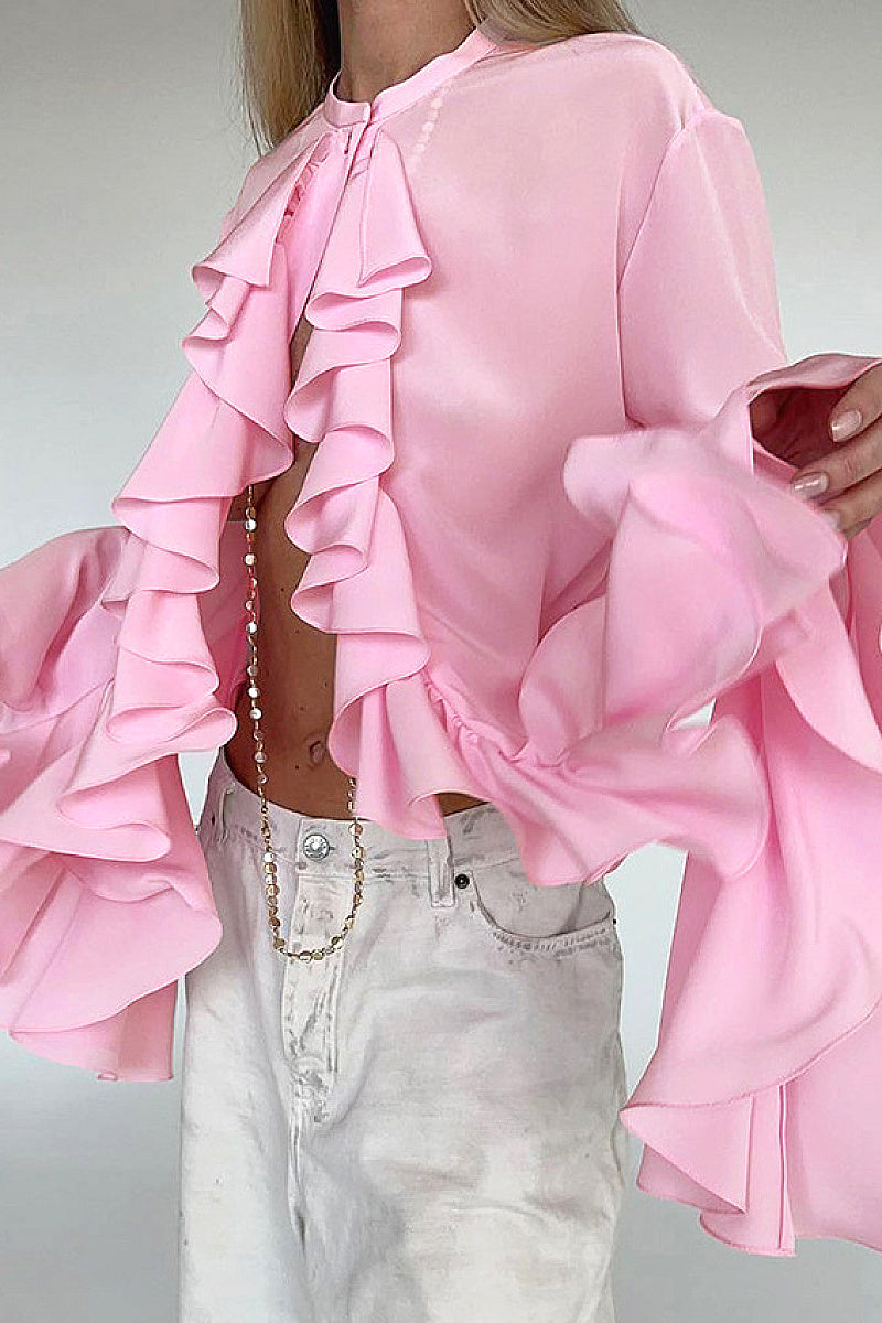 Chic Ruffle Long Sleeve Shirt for Women