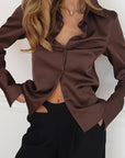 Satin Slim Fit Cardigan Long Sleeve Shirt
