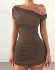 Sexy Lace Bodycon Mini Dress with Asymmetrical Shoulder