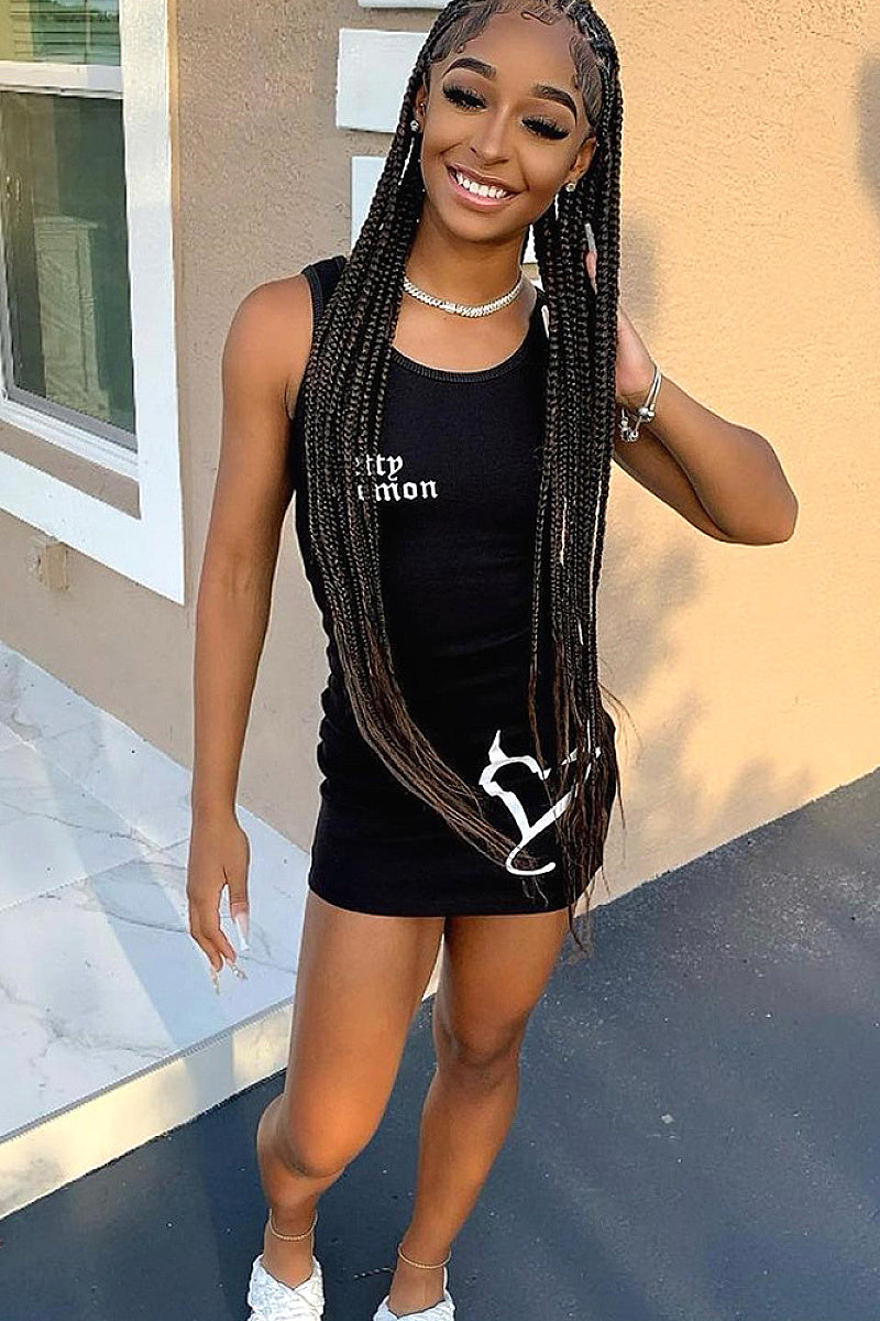 Stylish Sleeveless Heart Letter Bodycon Dress