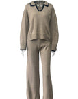 Trendy Color Block Polo Neck Sweater and Pants Set