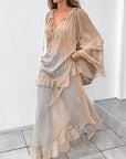 Khaki Ruffle Sleeve Maxi Dress for Spring and Summer