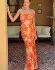 Elegant Strapless Floral Maxi Dress