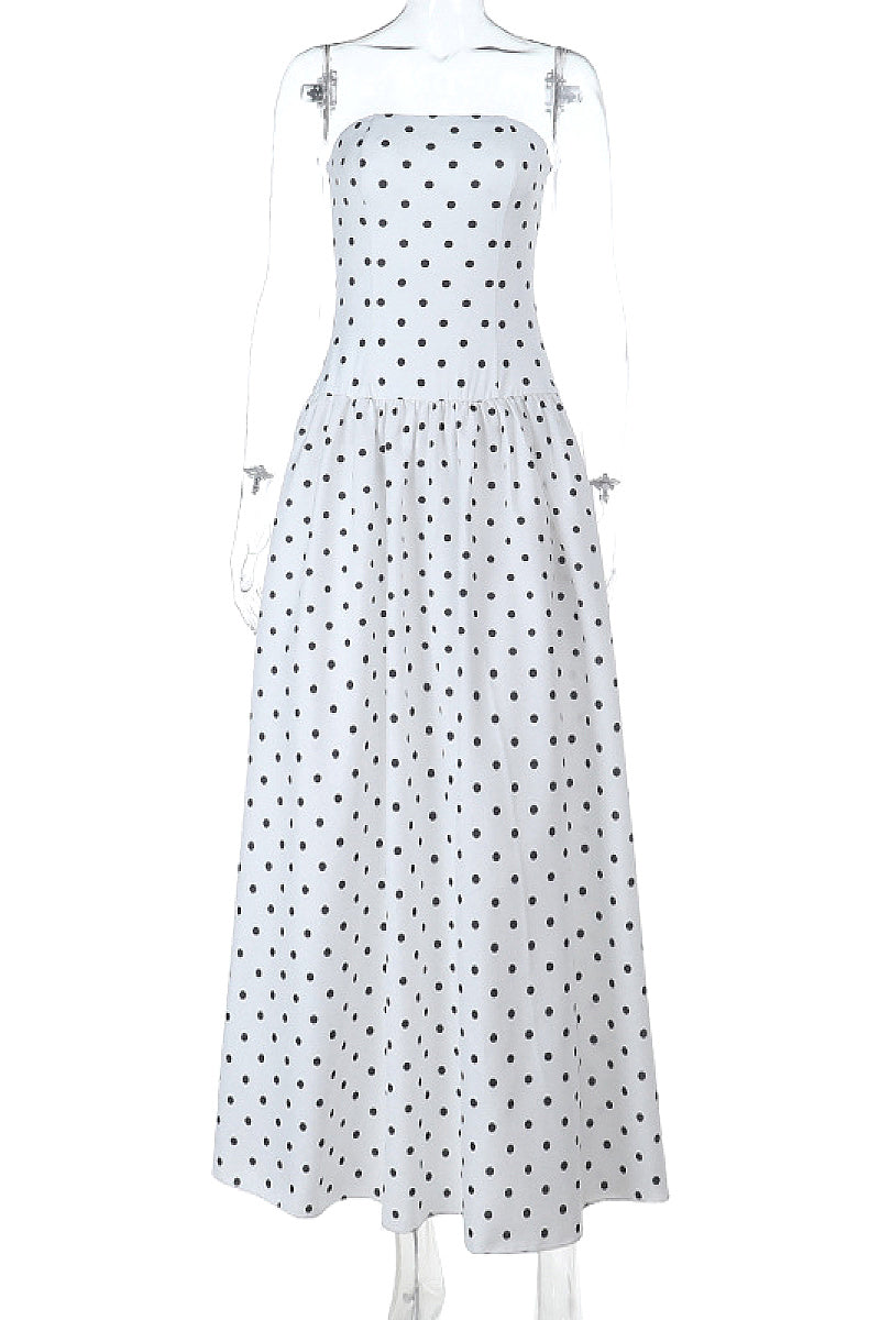 Elegant Polka Dot Strapless A-Line Dress