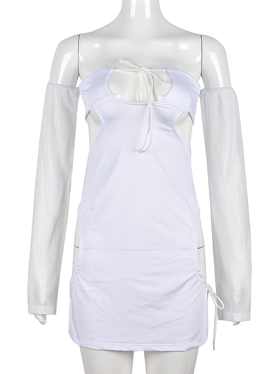 Chic Strapless Mini Dress with Sheer Details