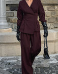 Chic Two-Piece Suit Set in Burgundy
