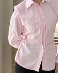 Spring Design Solid Color Waist Tie Shirt for Women