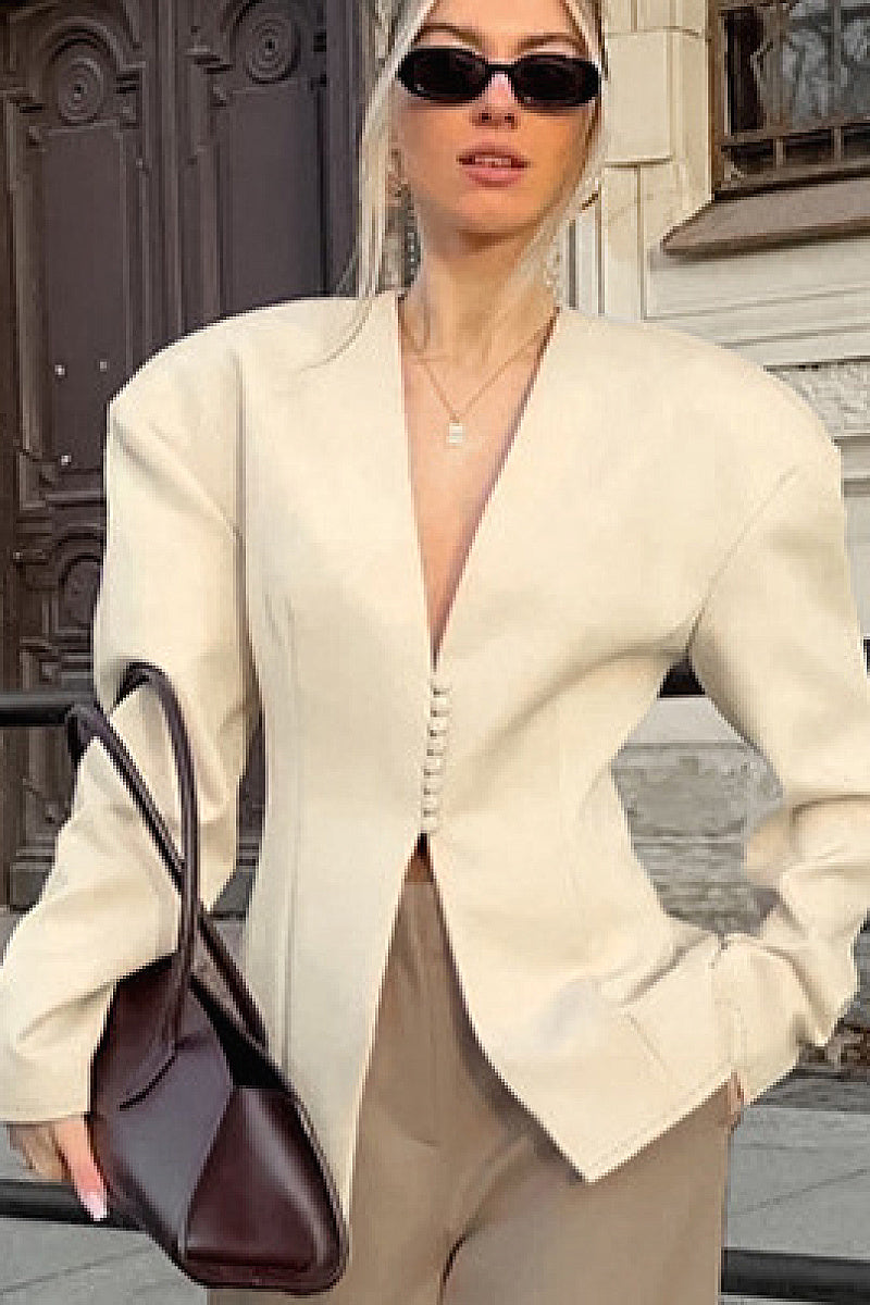 Chic Casual V-Neck Long Sleeve Blazer for Women