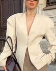 Chic Casual V-Neck Long Sleeve Blazer for Women