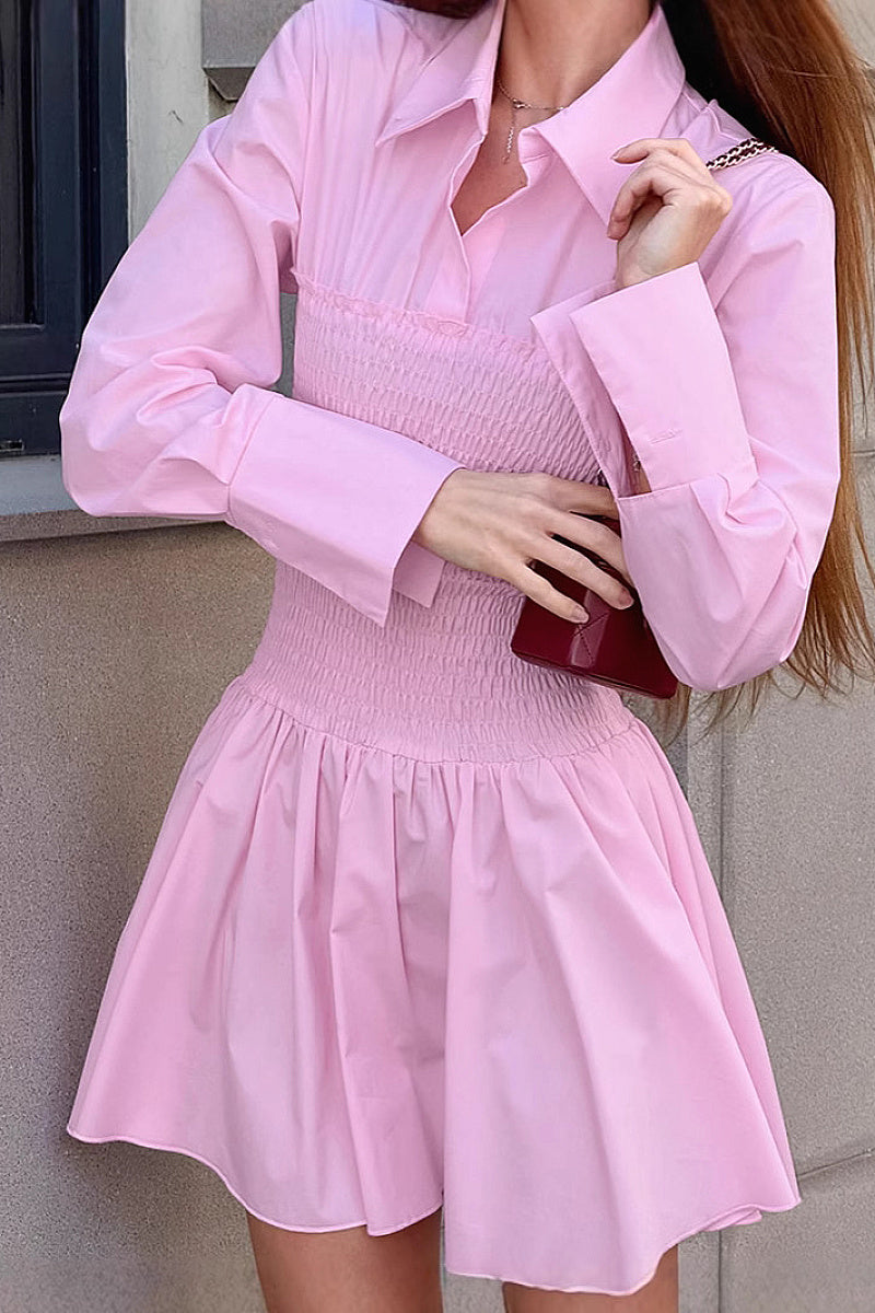 Pink Lapel Shirt Dress for Women