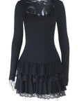 Mini Ruffled Neck Long Sleeve Dress for Women