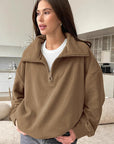 Fashionable Brown Fleece Sweatshirt for Women