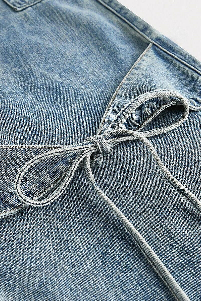 Y2K Style Bow Tie Denim Straight Leg Pants