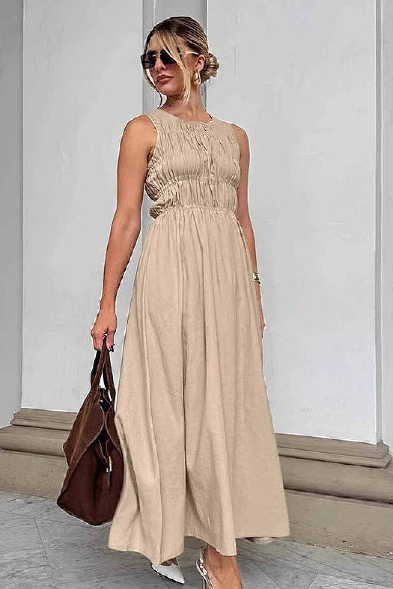Elegant French Style Khaki A-Line Dress