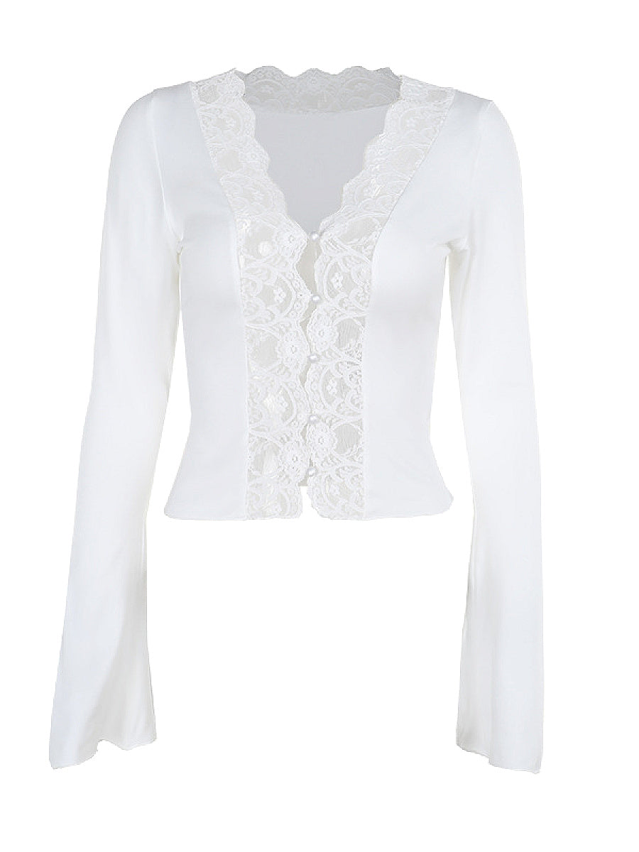 Lace Trim Short Cropped Cardigan Top