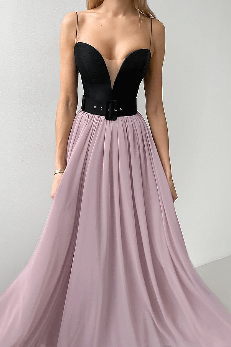 Elegant Color Block Princess Evening Dress
