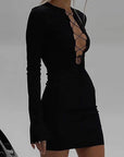 Fashionable Solid Color Long Sleeve Dress