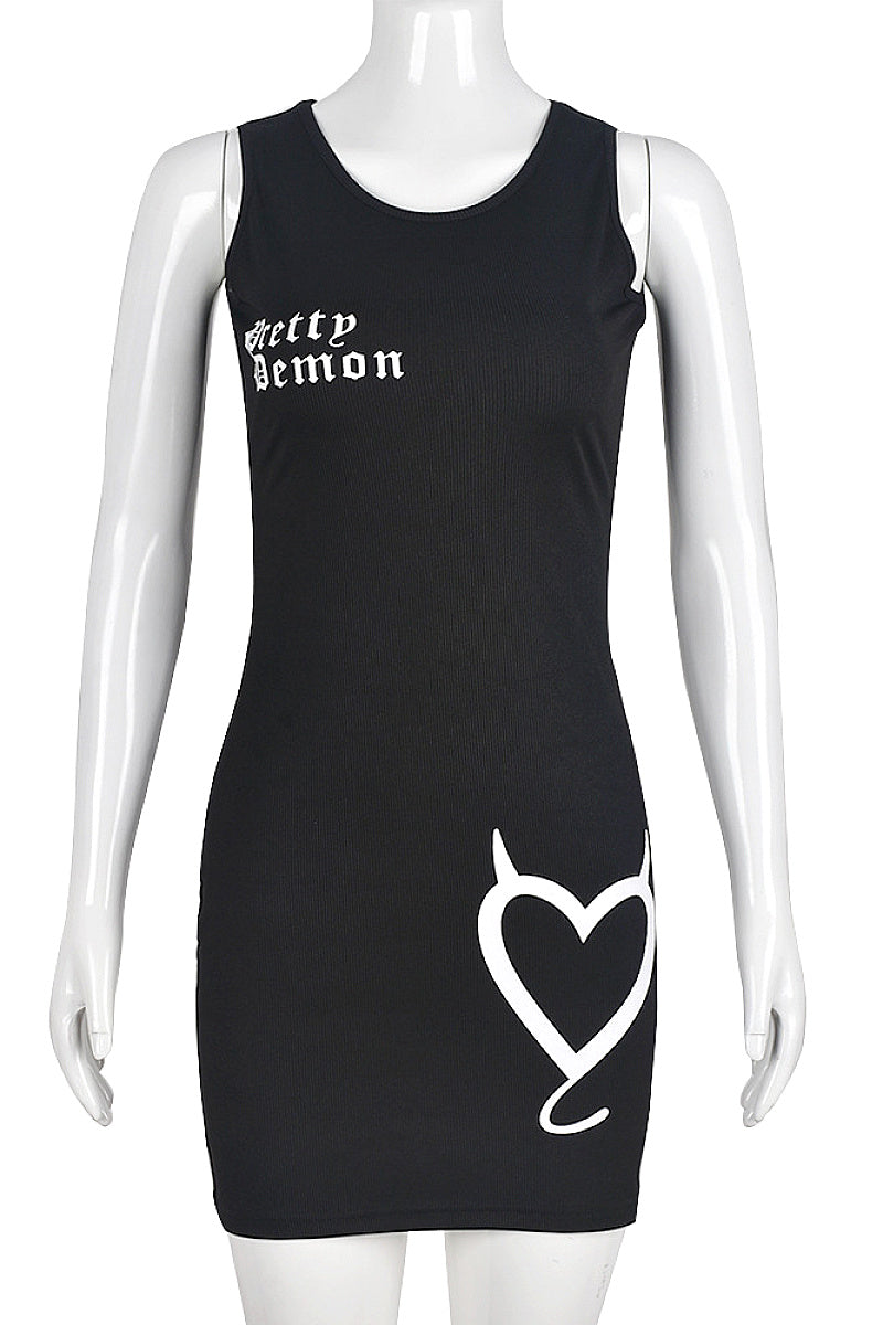 Stylish Sleeveless Heart Letter Bodycon Dress