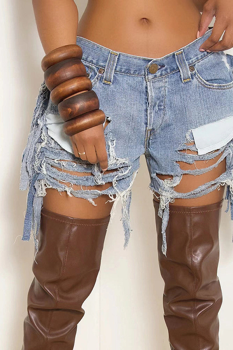 High-Waisted Distressed Denim Shorts for Women