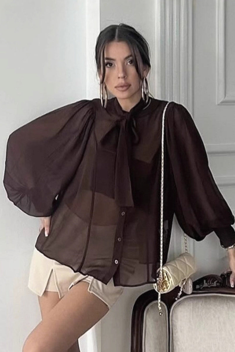 Elegant French Chiffon Tie Blouse for Women