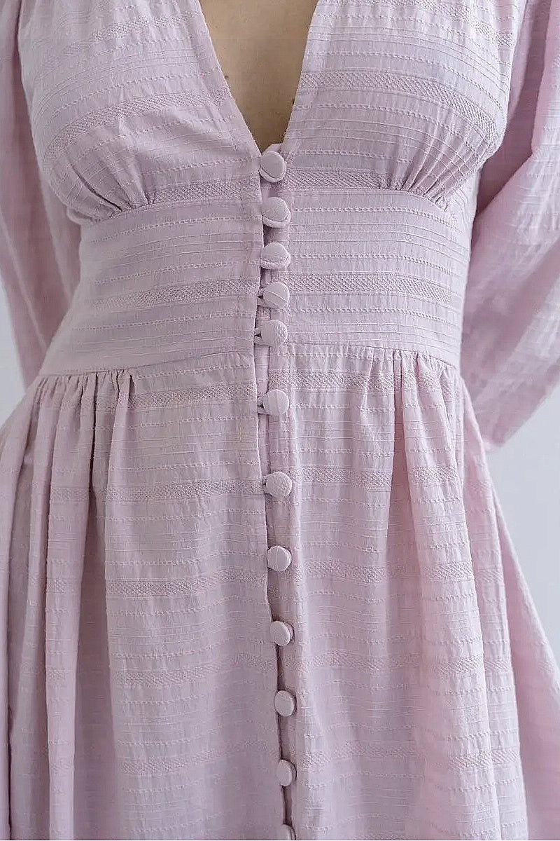 Elegant V-Neck Lantern Sleeve Dress