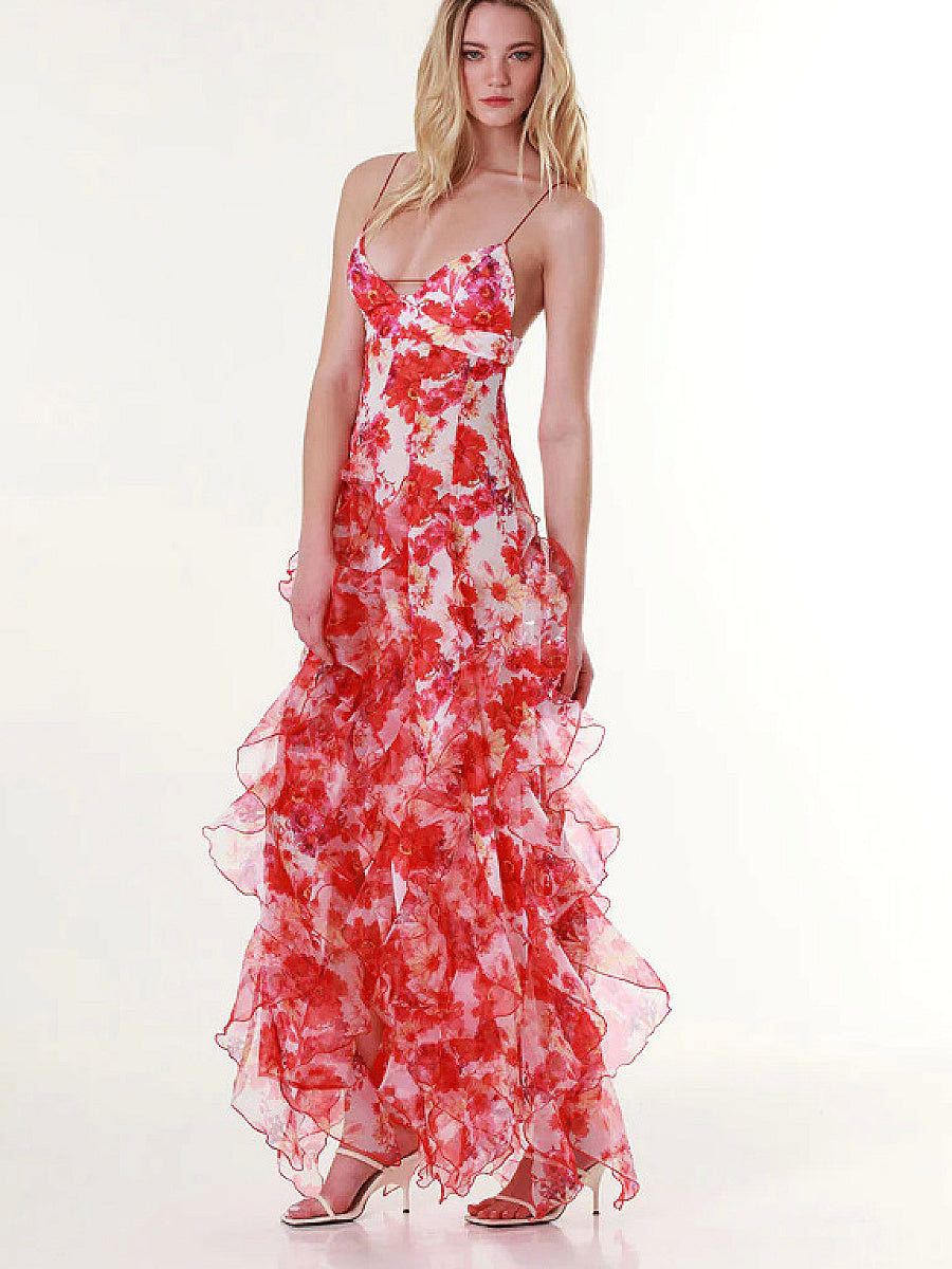 2026 New Women's Chiffon Floral Evening Dress