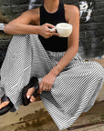 Trendy Striped Wide Leg Pants with Elastic Waist