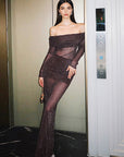 Sexy Sheer Off-Shoulder Long Sleeve Bodycon Dress