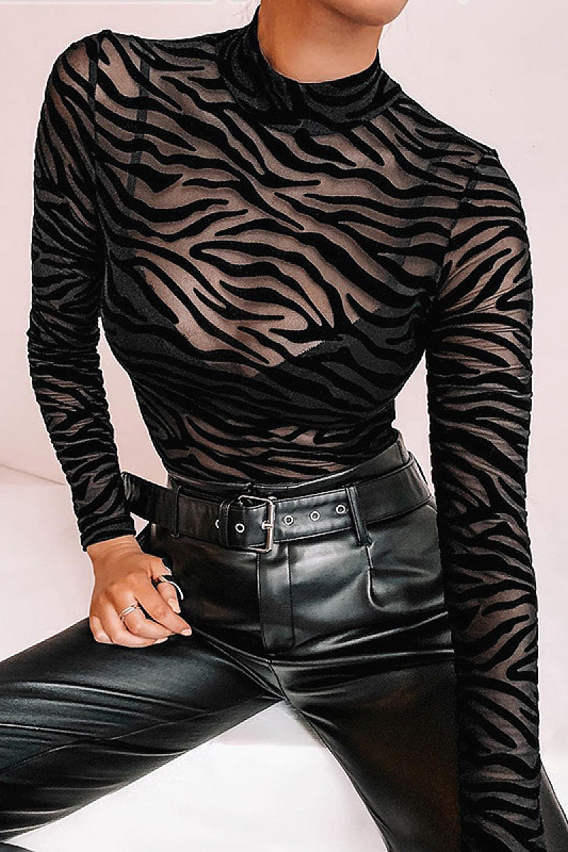 Irregular Striped Long Sleeve Bodysuit for Women
