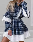 New Plaid Long Sleeve Dress with Ruffle Hem