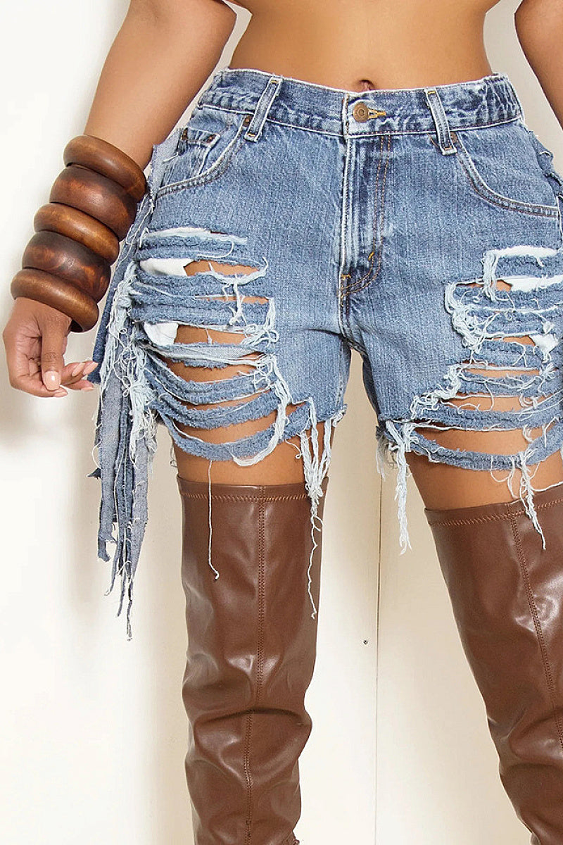 High-Waisted Distressed Denim Shorts for Women