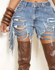 High-Waisted Distressed Denim Shorts for Women