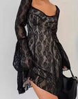 French Lace Off-Shoulder Dress for Autumn