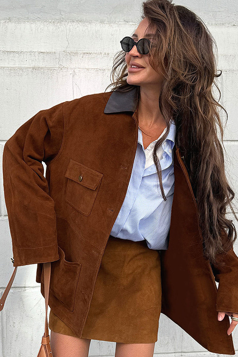 Fashionable Brown Vintage Suede Leather Jacket