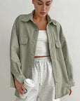 Autumn Casual Green Lapel Jacket for Women
