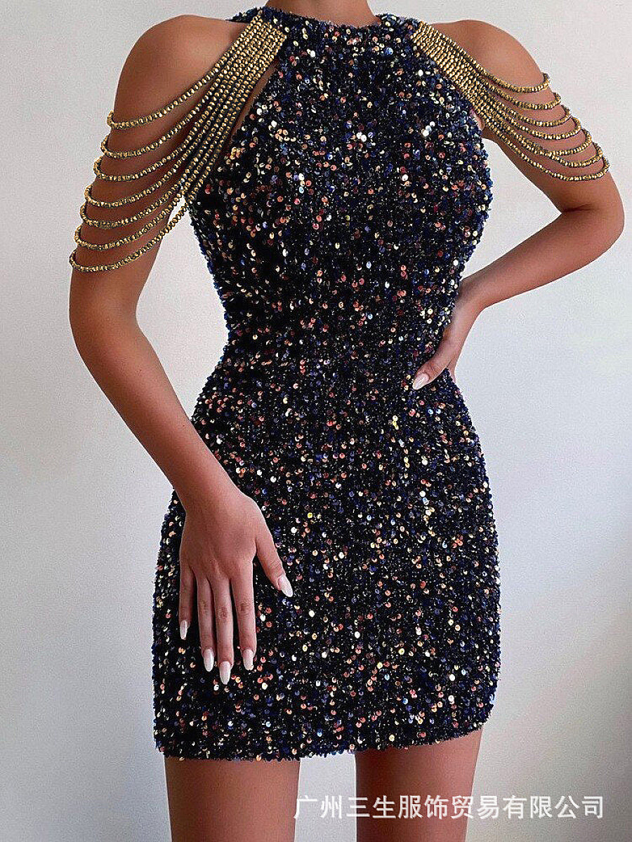 2026 Spring Summer Fashion Sexy Crystal Chain Bodycon Dress