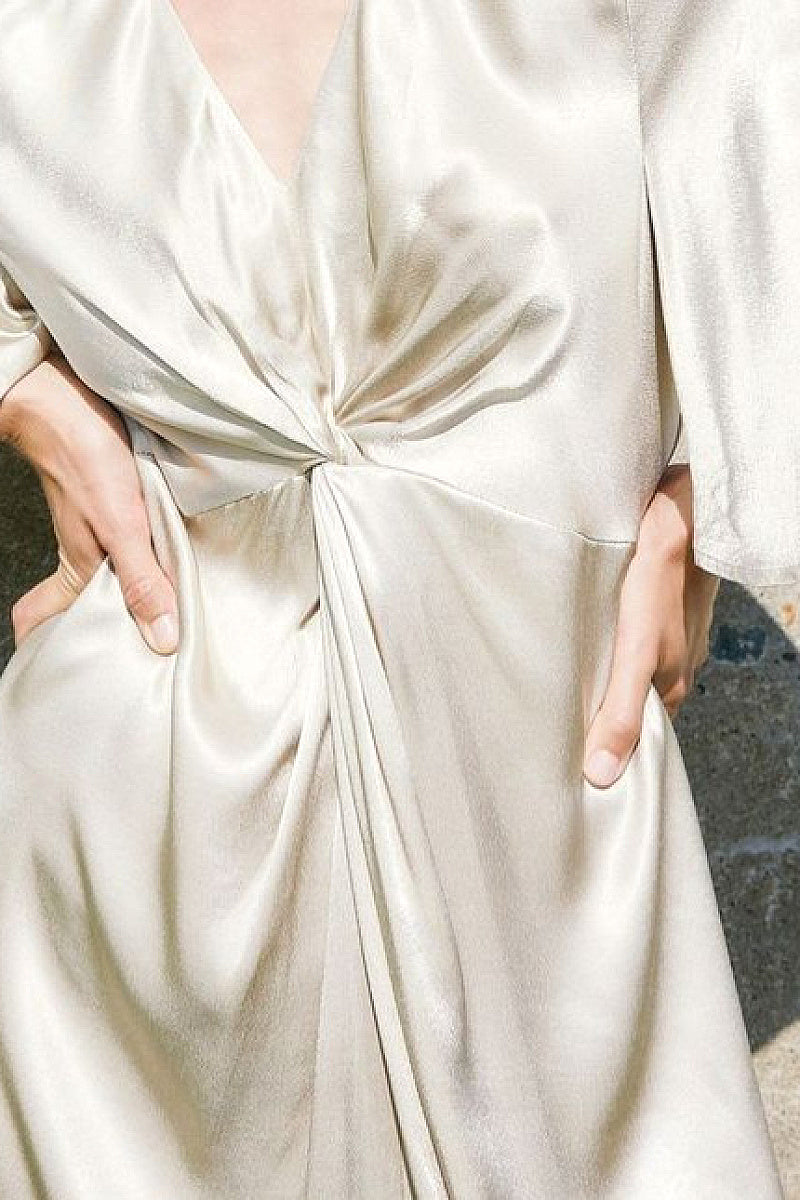 French Style Knot V-Neck Midi A-Line Dress