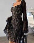 French Lace Off-Shoulder Dress for Autumn