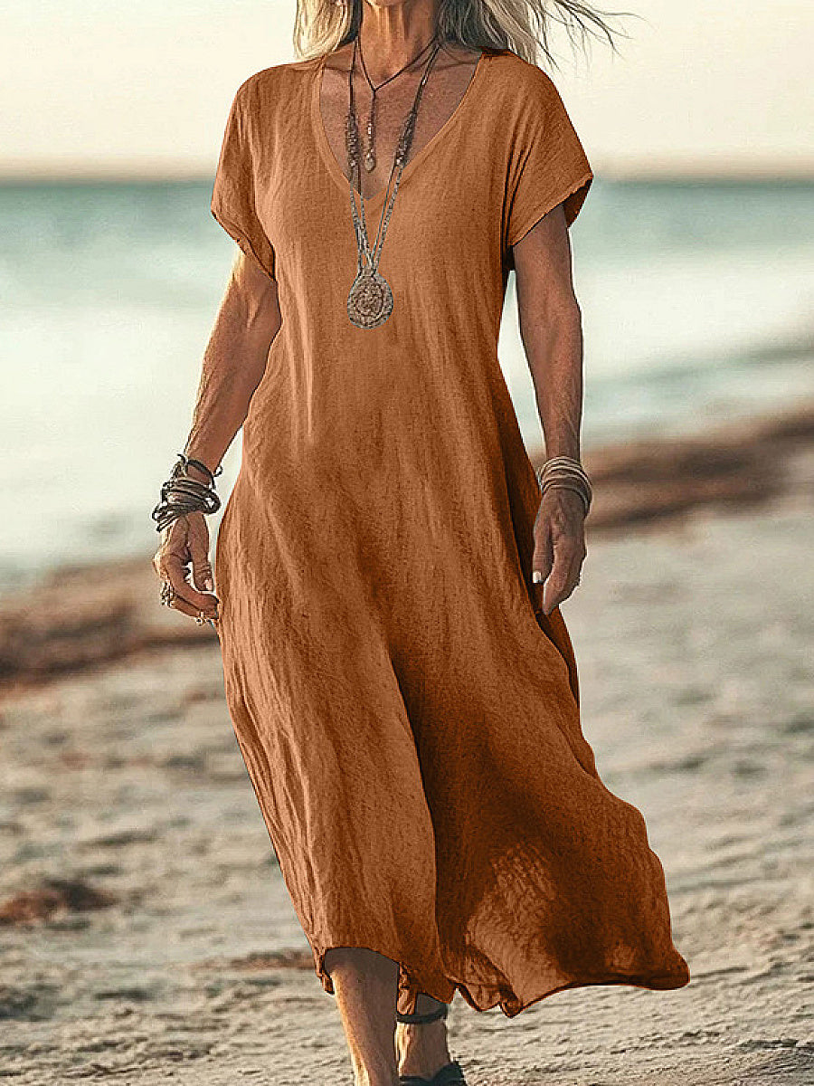 Comfortable V-Neck Midi Dress for Women