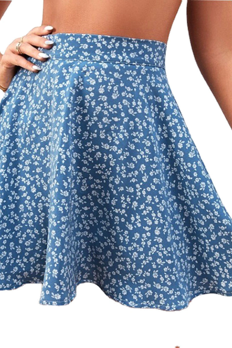 New Women's Floral High Waist Skater Skirt