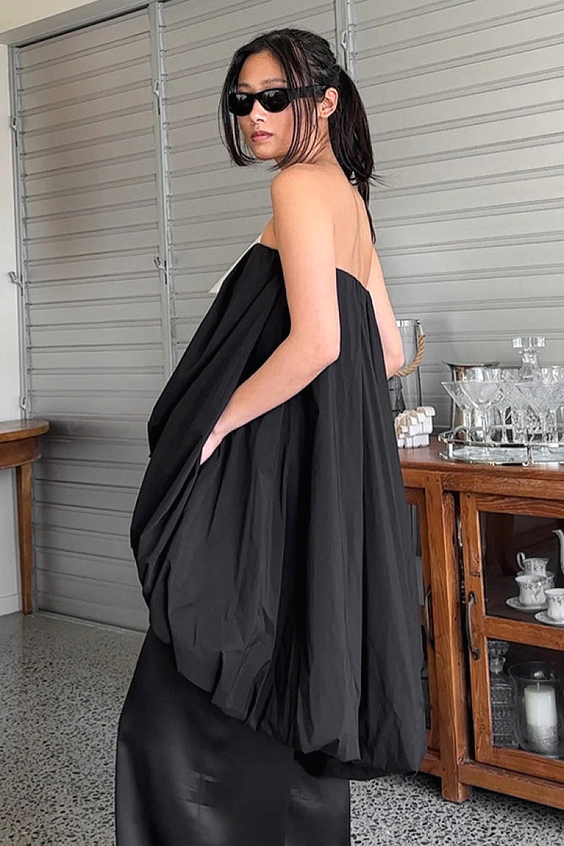 French Vintage Black Strapless Dress for Women