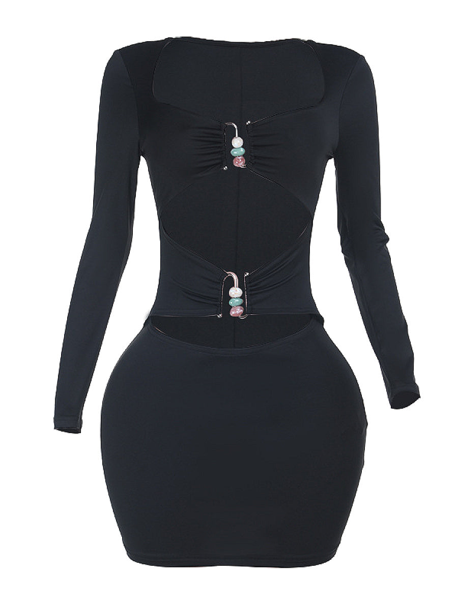 European Style Long Sleeve Hollow Bodycon Dress